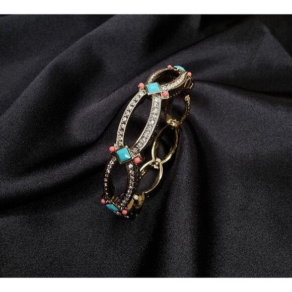 Heidi Daus Gold-Tone Crystal Bracelet With Turquoise & Coral Accents - Picture 1 of 4